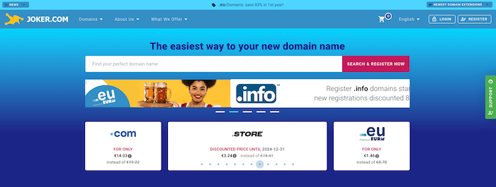 register a domain at joker.com