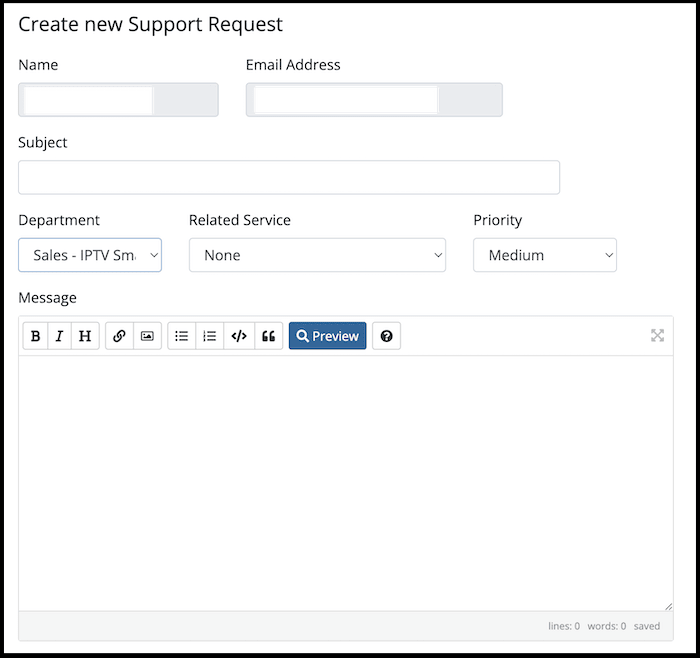 submitting support ticket to whmcs sales department