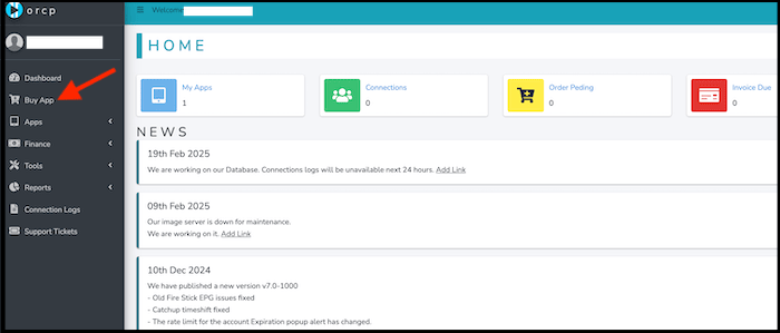 purchasing orcp app from dashboard