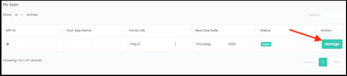 SBP dashboard manage button