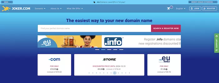 register a domain at joker.com